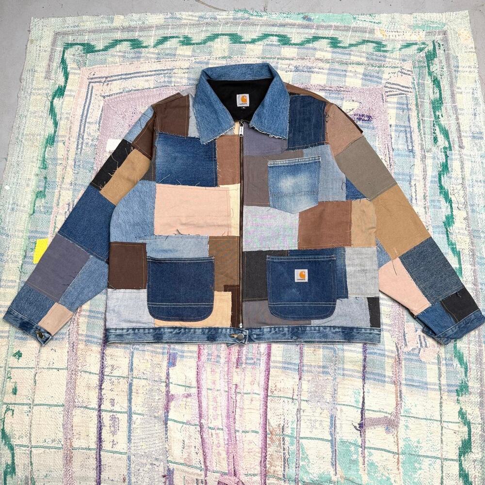 Custom upcycled patchwork carhartt chore jacket size XL